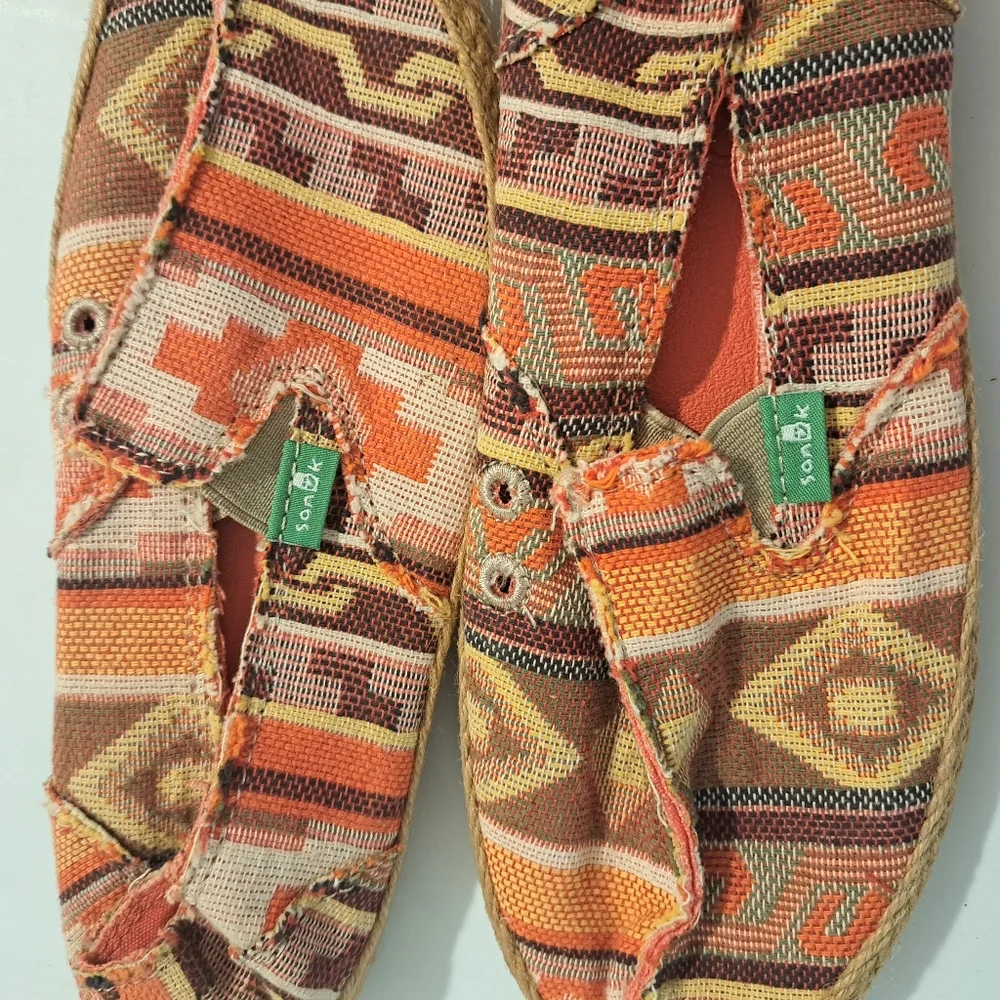 Sanuk Boho Woven Espadrille Flats Orange Tribal Print Sz 6 EU 37